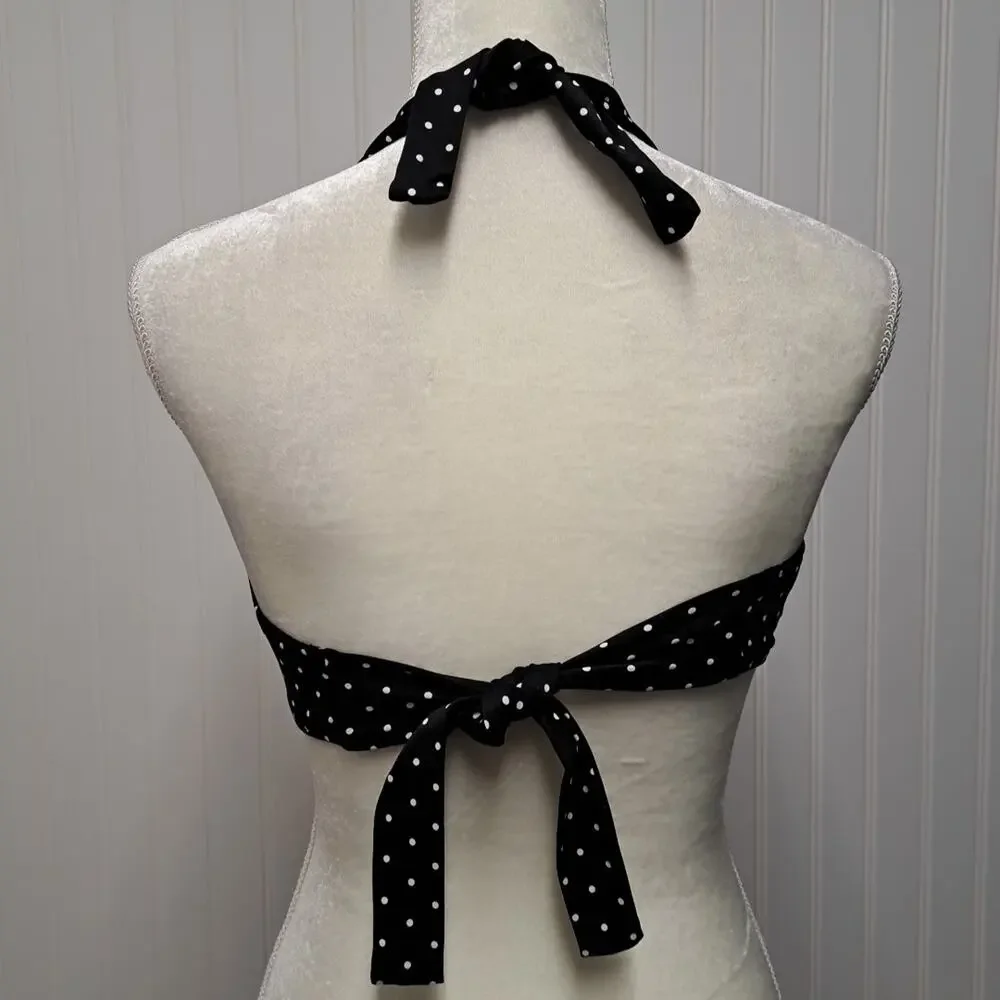 Coco Reef Bikini Swim Top Womens 36/38 C Black White Polka Dot Halter Underwire